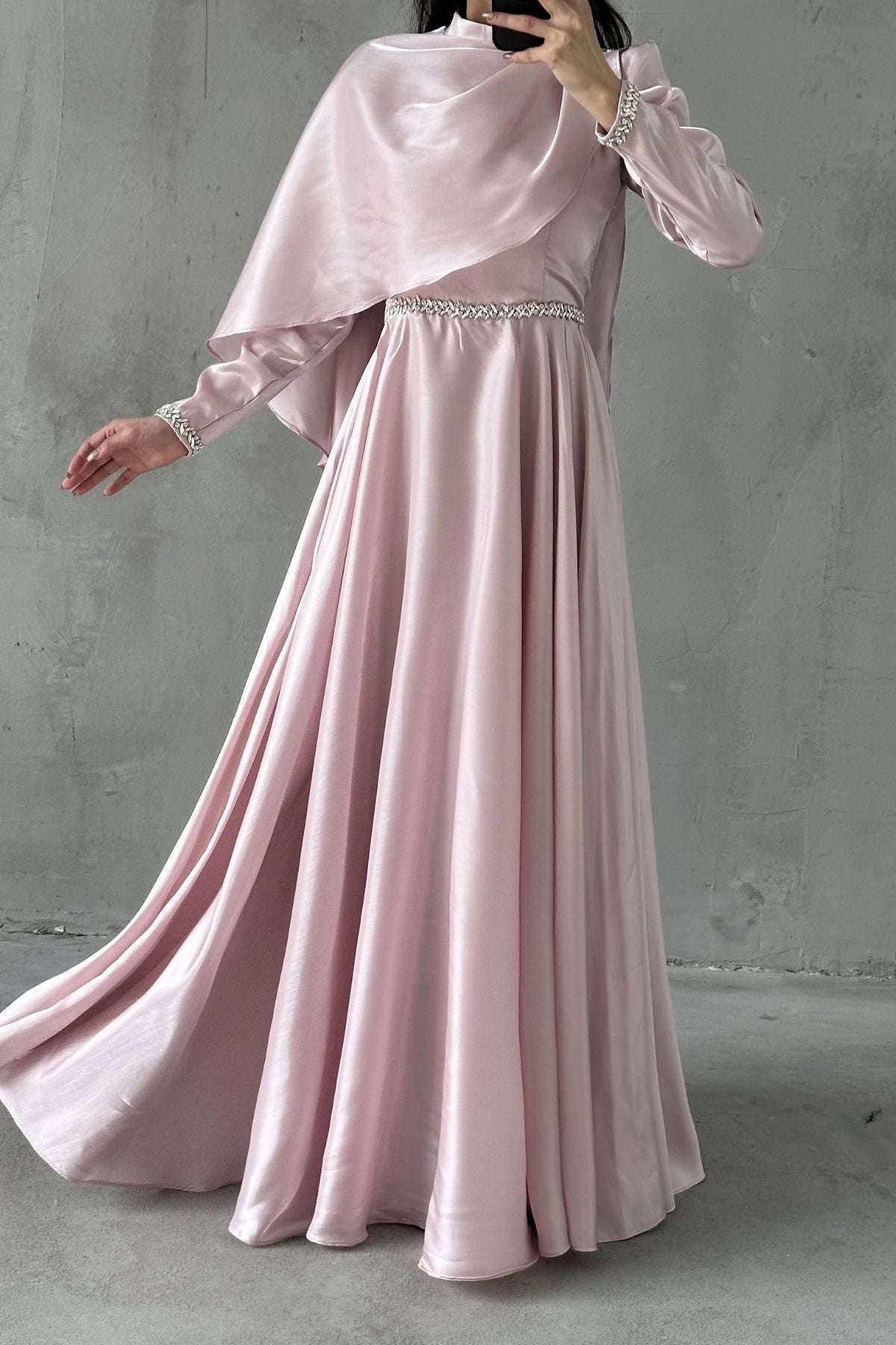 Selvi Tesettür Abiye Pembe