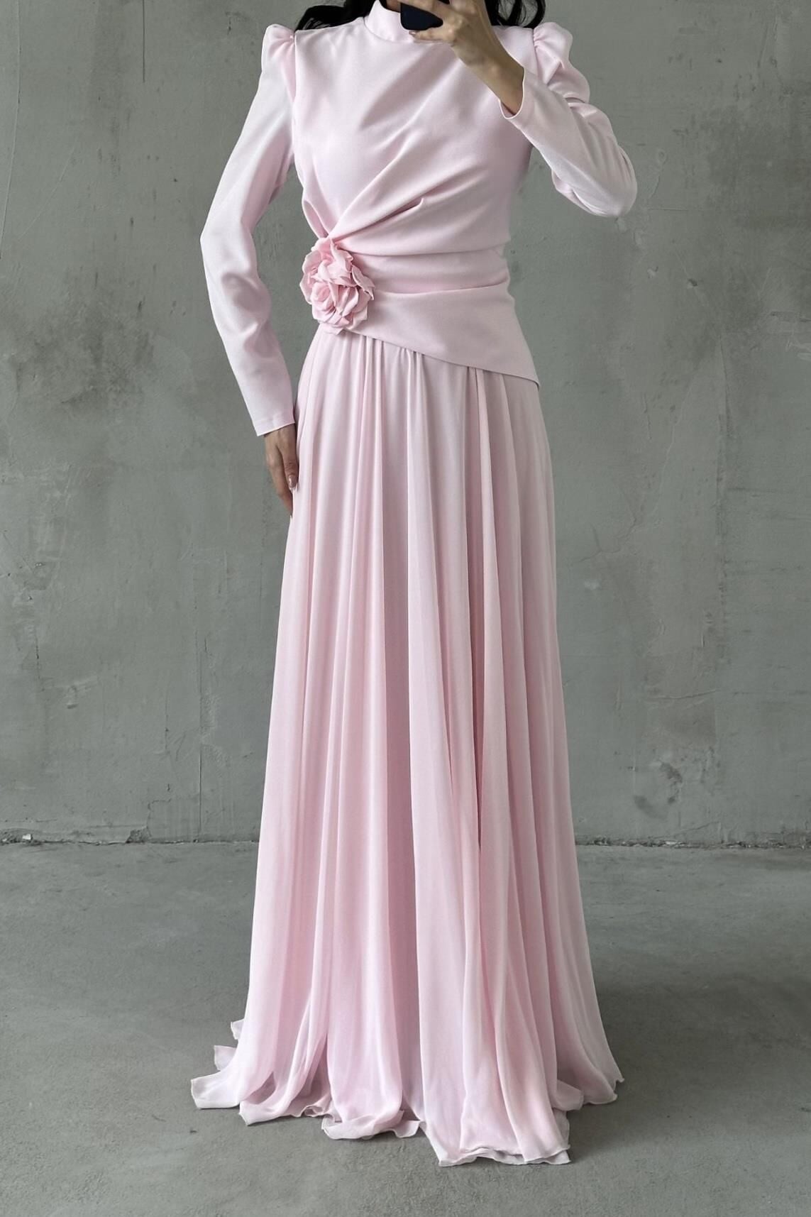 Asel Tesettür Abiye Pembe