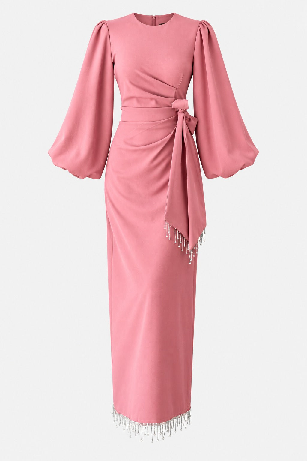 Double Krep Şık Tasarım Tesettür Abiye Pembe