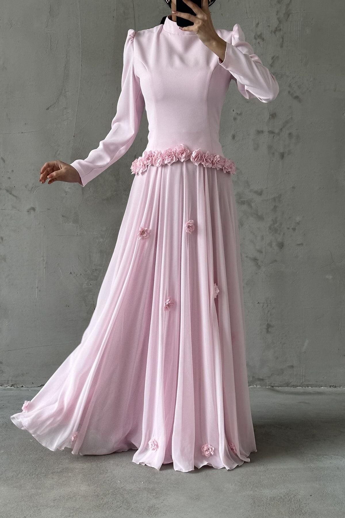 Eda Tesettür Abiye Toz Pembe