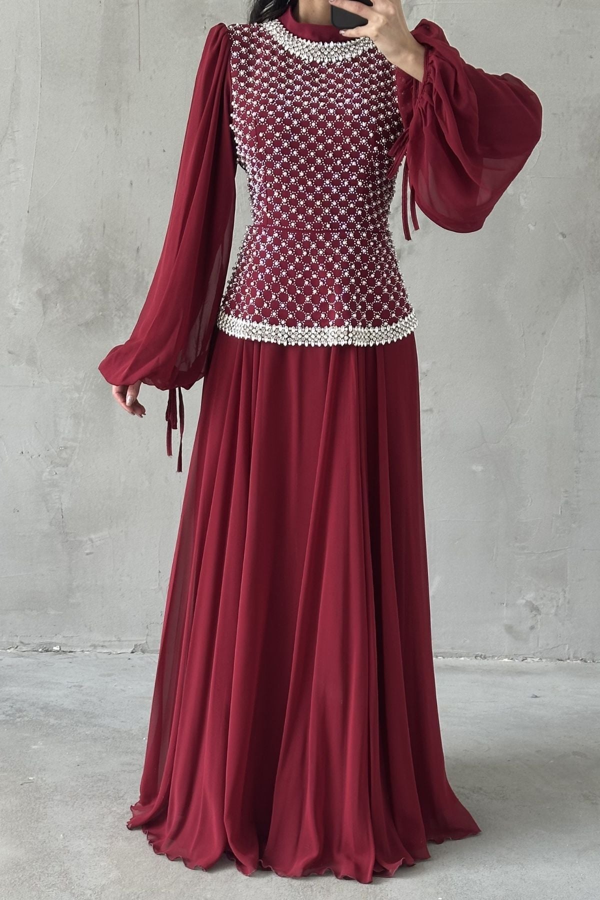 Liora Tesettür Abiye Bordo