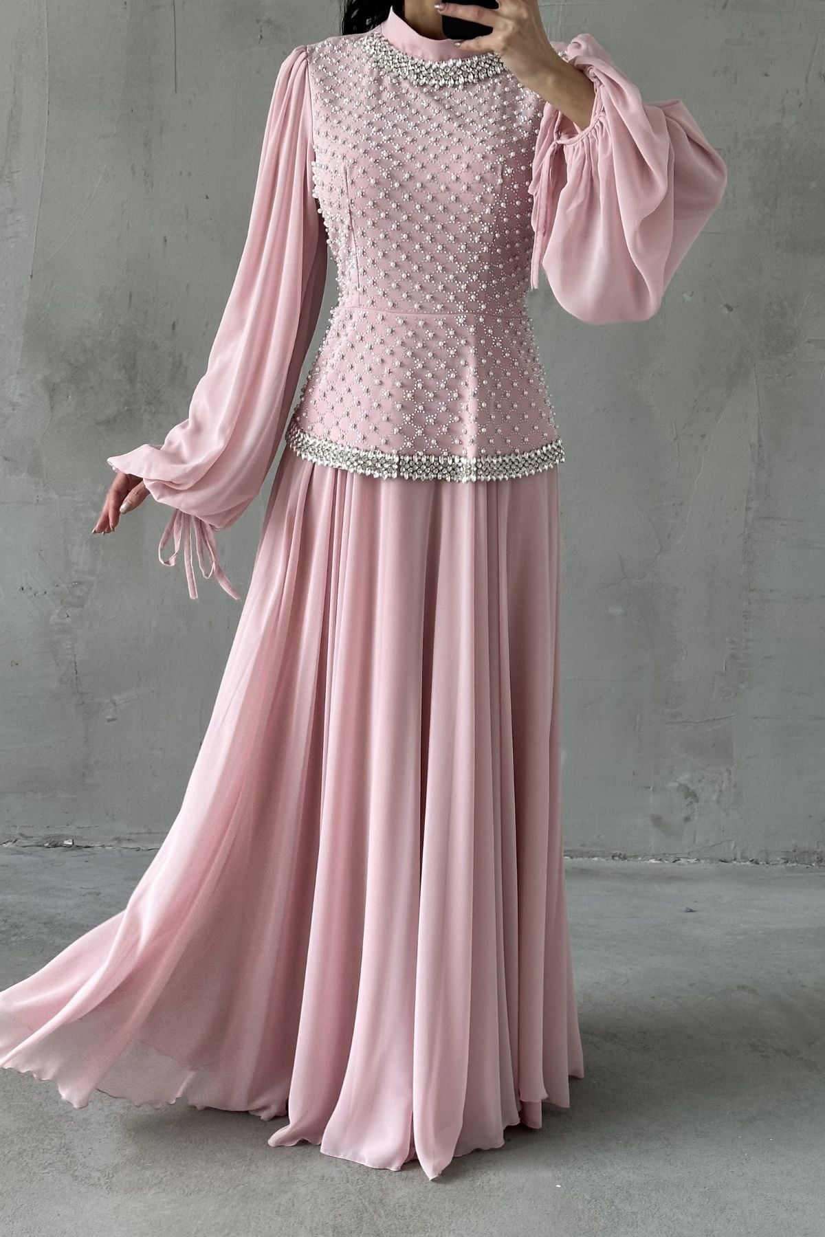 Liora Tesettür Abiye Toz Pembe