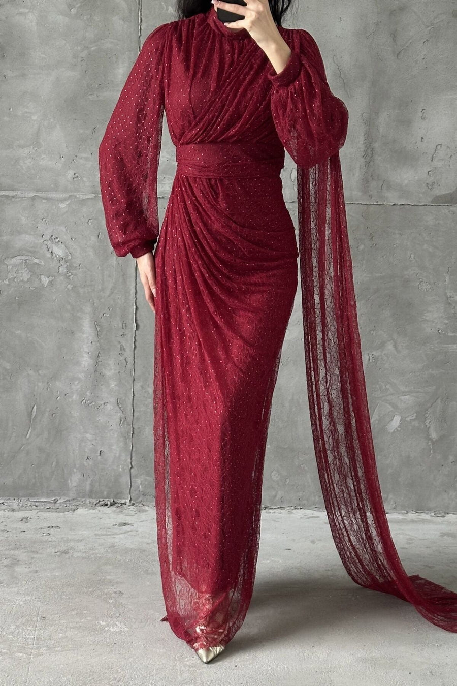 Elira Tesettür Abiye Bordo