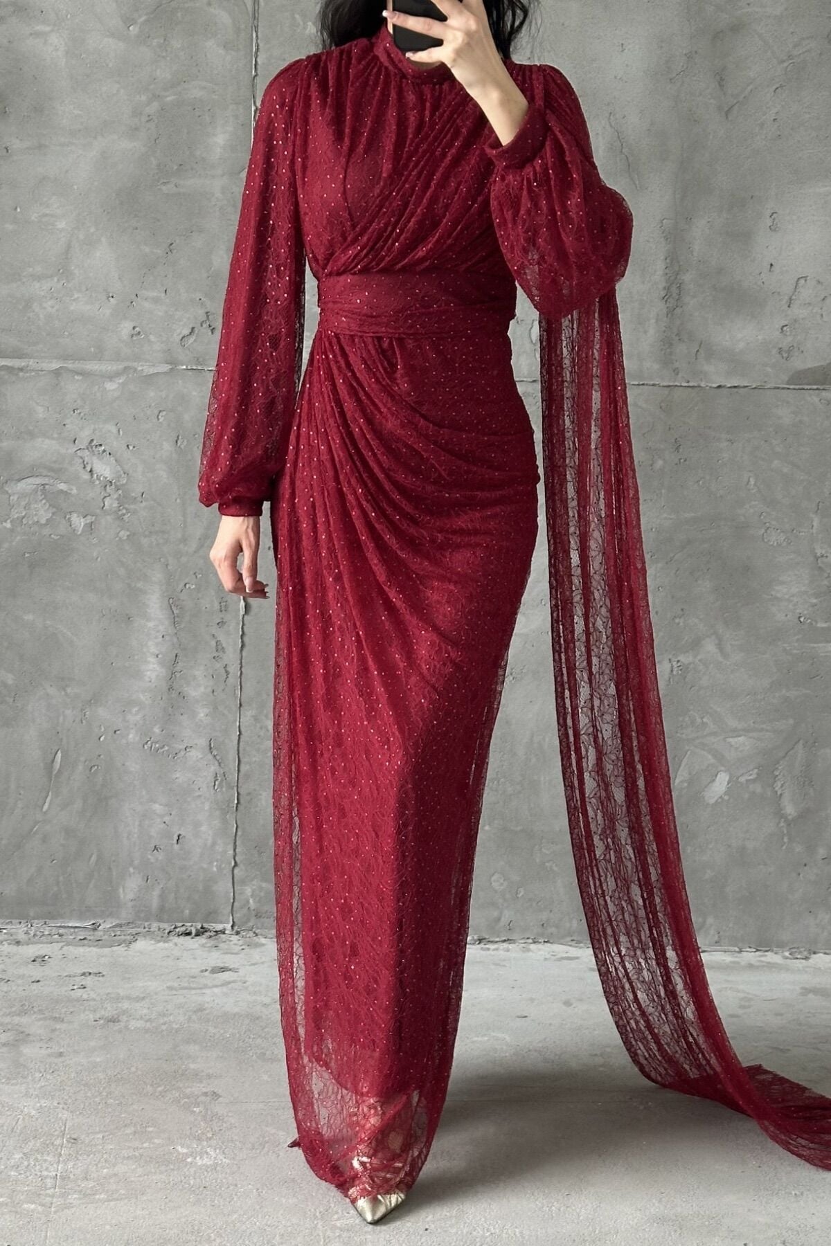 Elira Tesettür Abiye Bordo