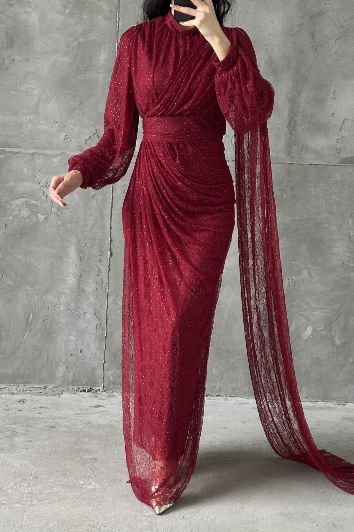 Elira Tesettür Abiye Bordo