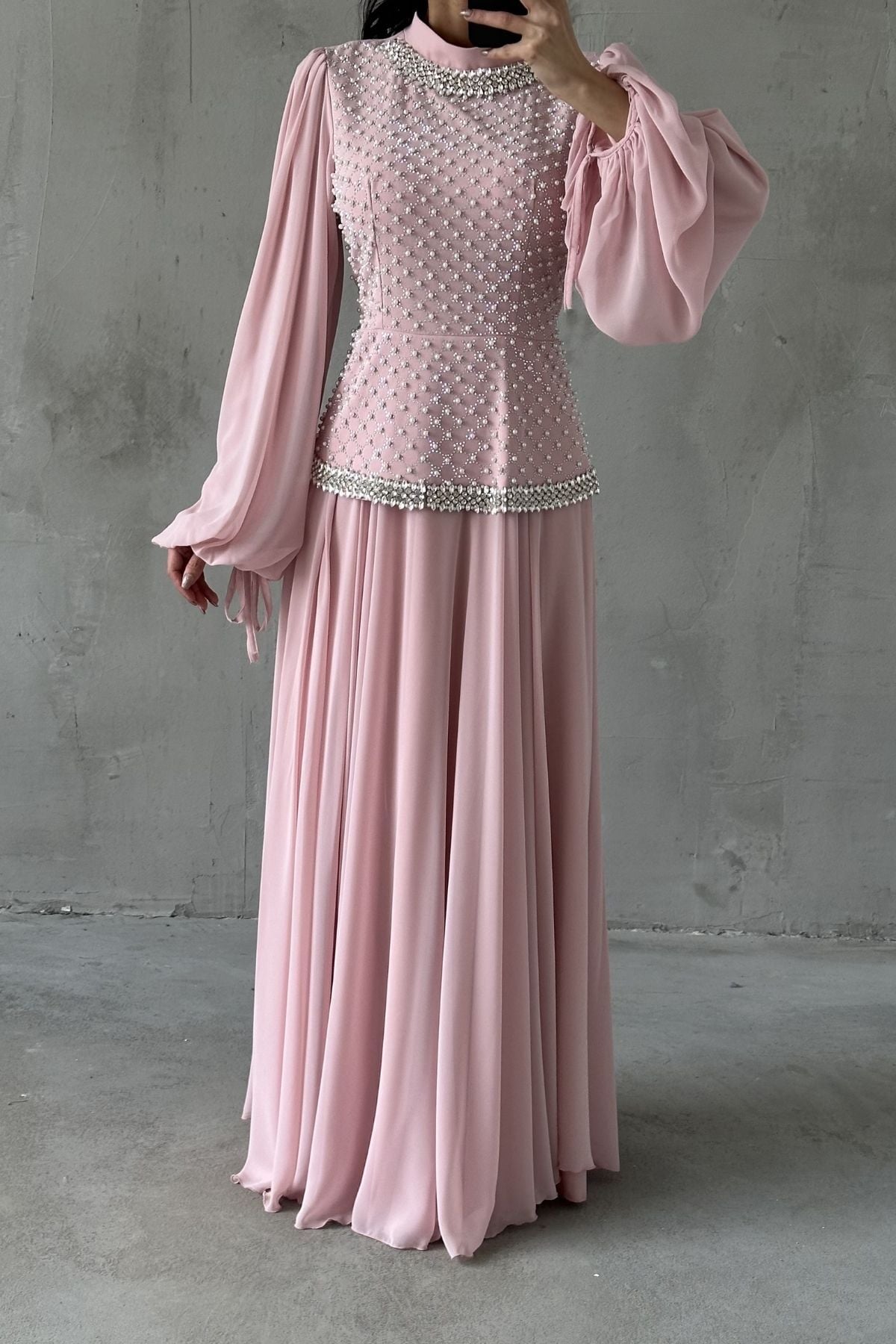 Liora Tesettür Abiye Toz Pembe