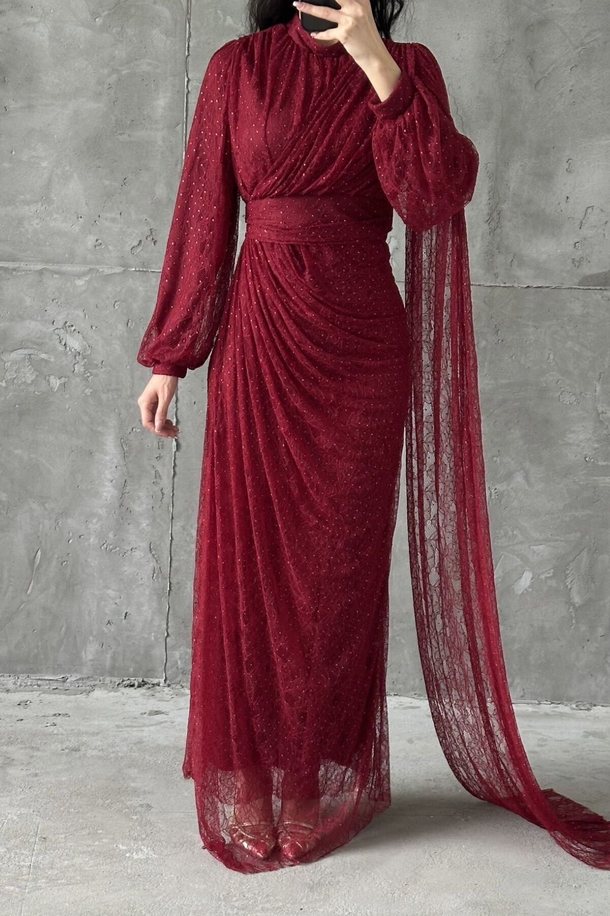 Elira Tesettür Abiye Bordo