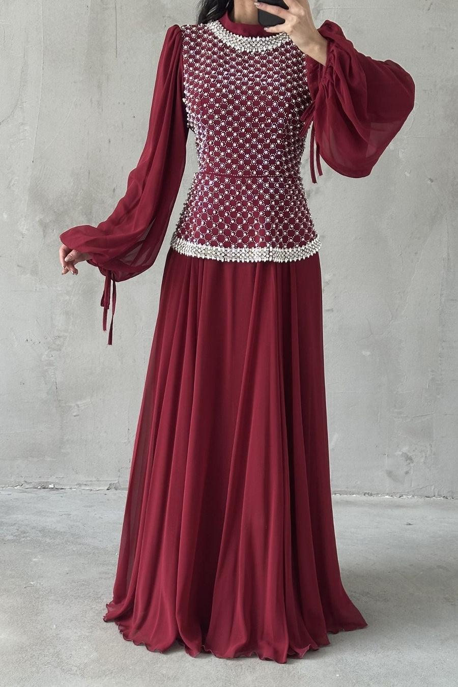 Liora Tesettür Abiye Bordo
