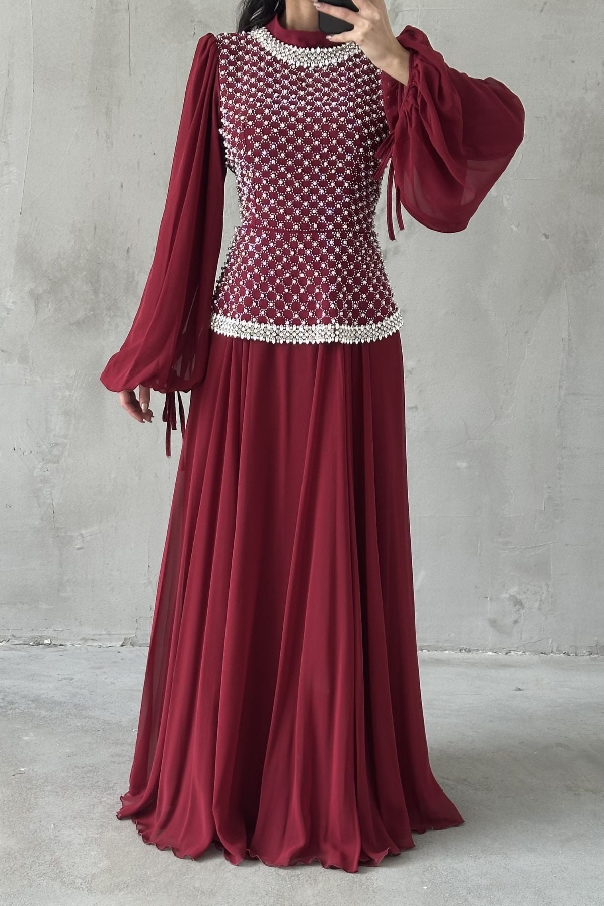 Liora Tesettür Abiye Bordo