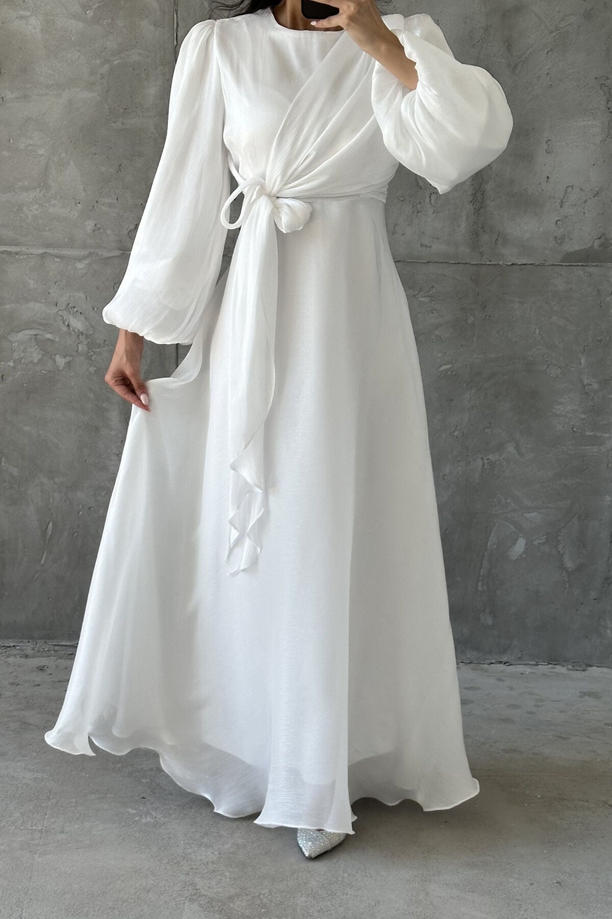 Şık Tasarım Basic Janjan Tesettür Abiye Ekru