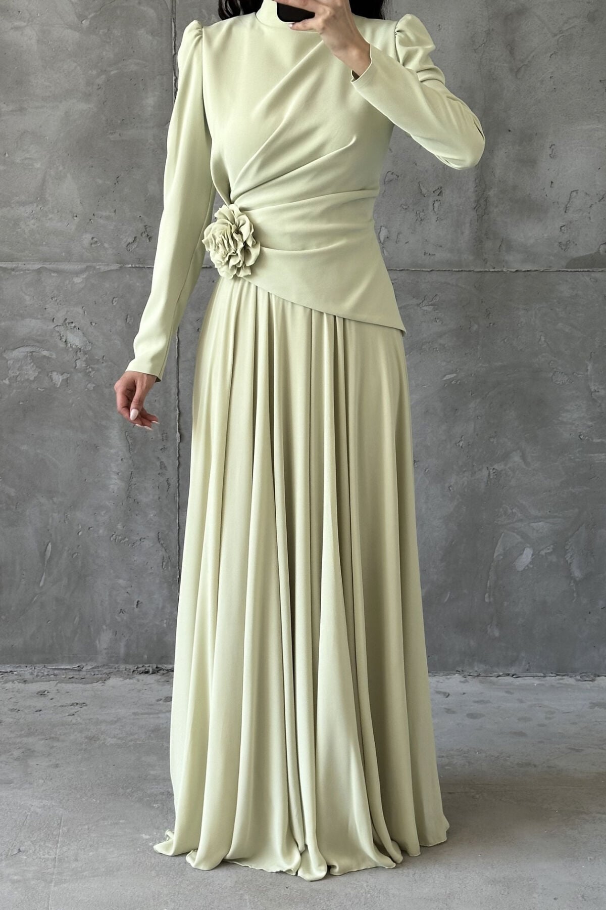 Asel Tesettür Abiye Mint Yeşili