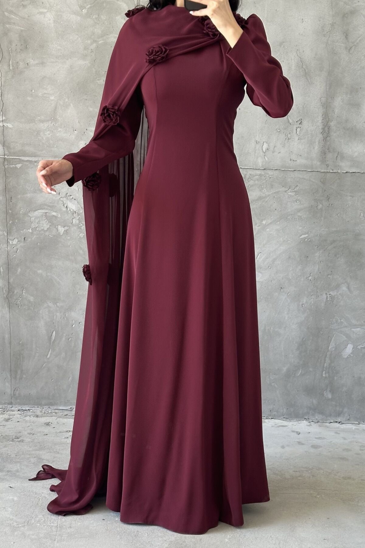 Nilay Tesettür Abiye Bordo