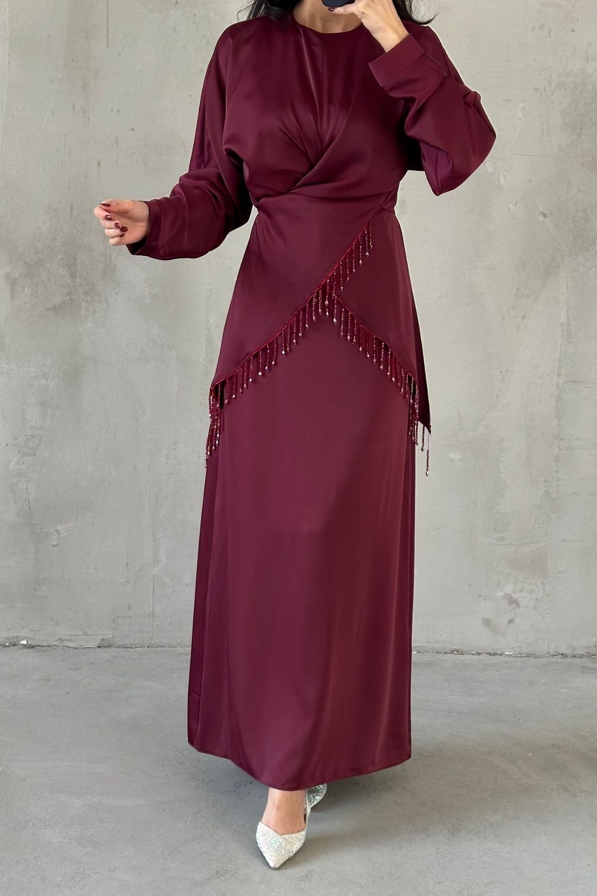 Elinor Saten Tesettür Abiye Mürdüm