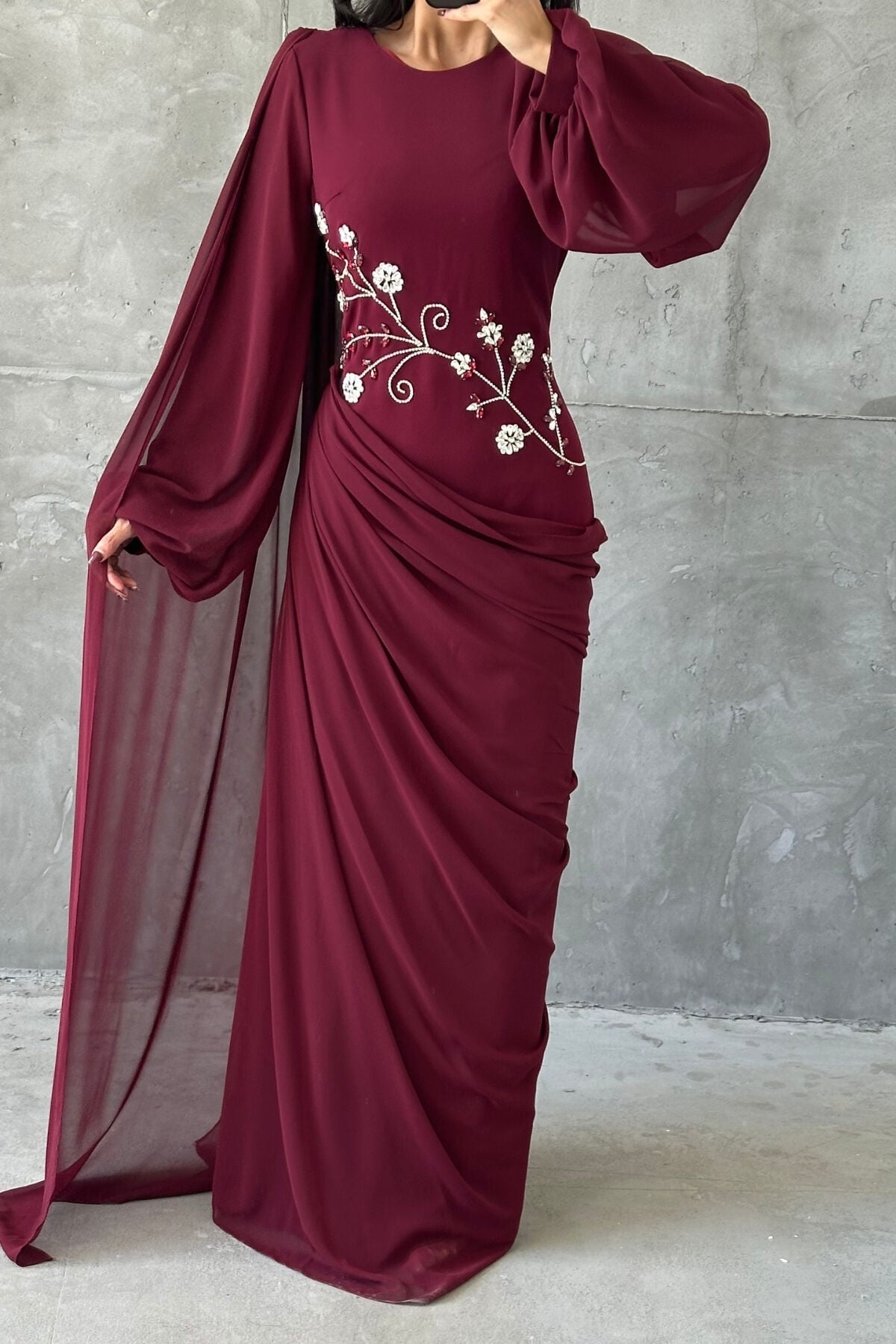 Ebru Tesettür Abiye Bordo
