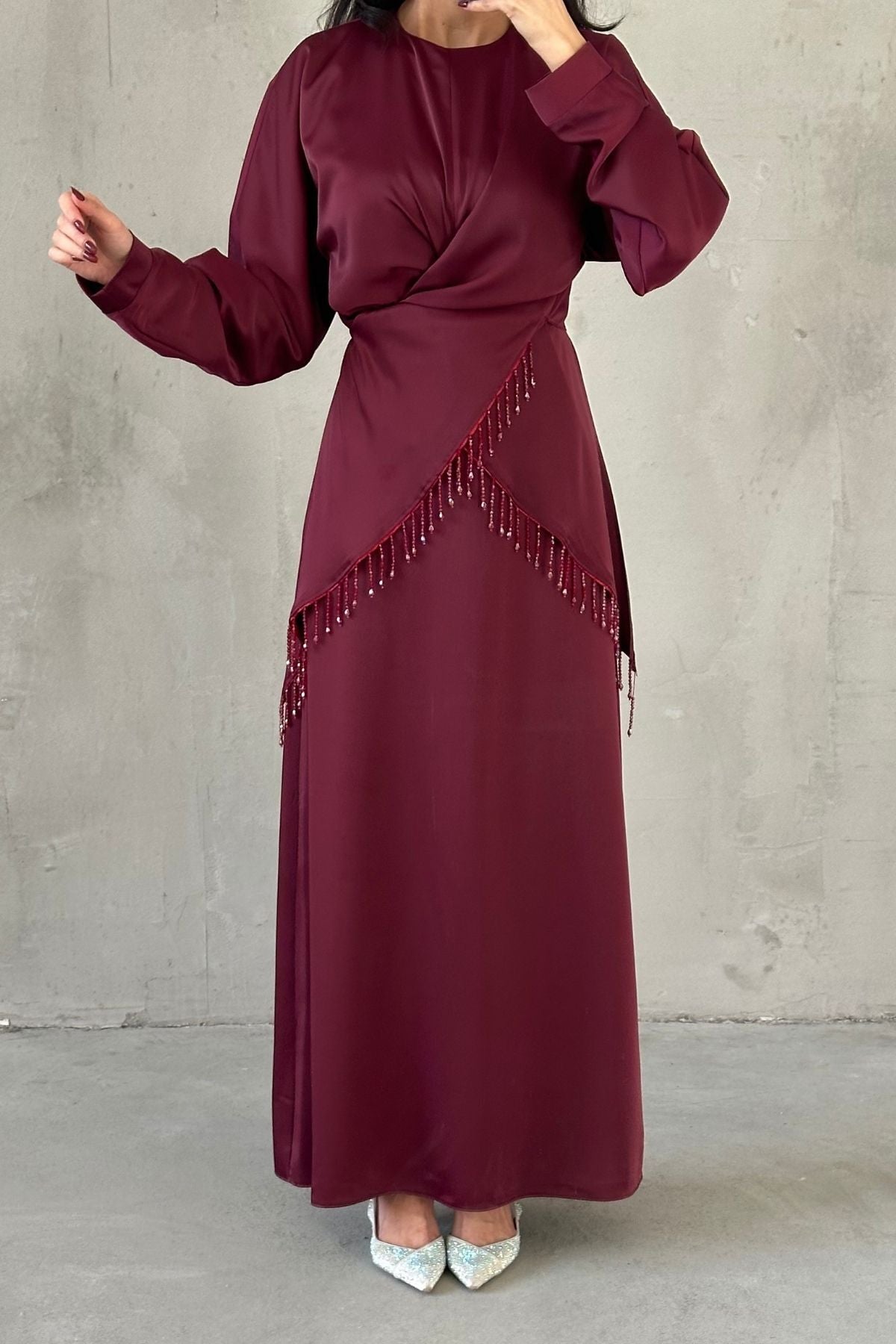 Elinor Saten Tesettür Abiye Mürdüm