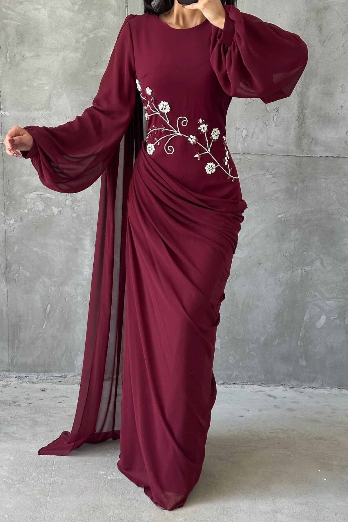 Ebru Tesettür Abiye Bordo