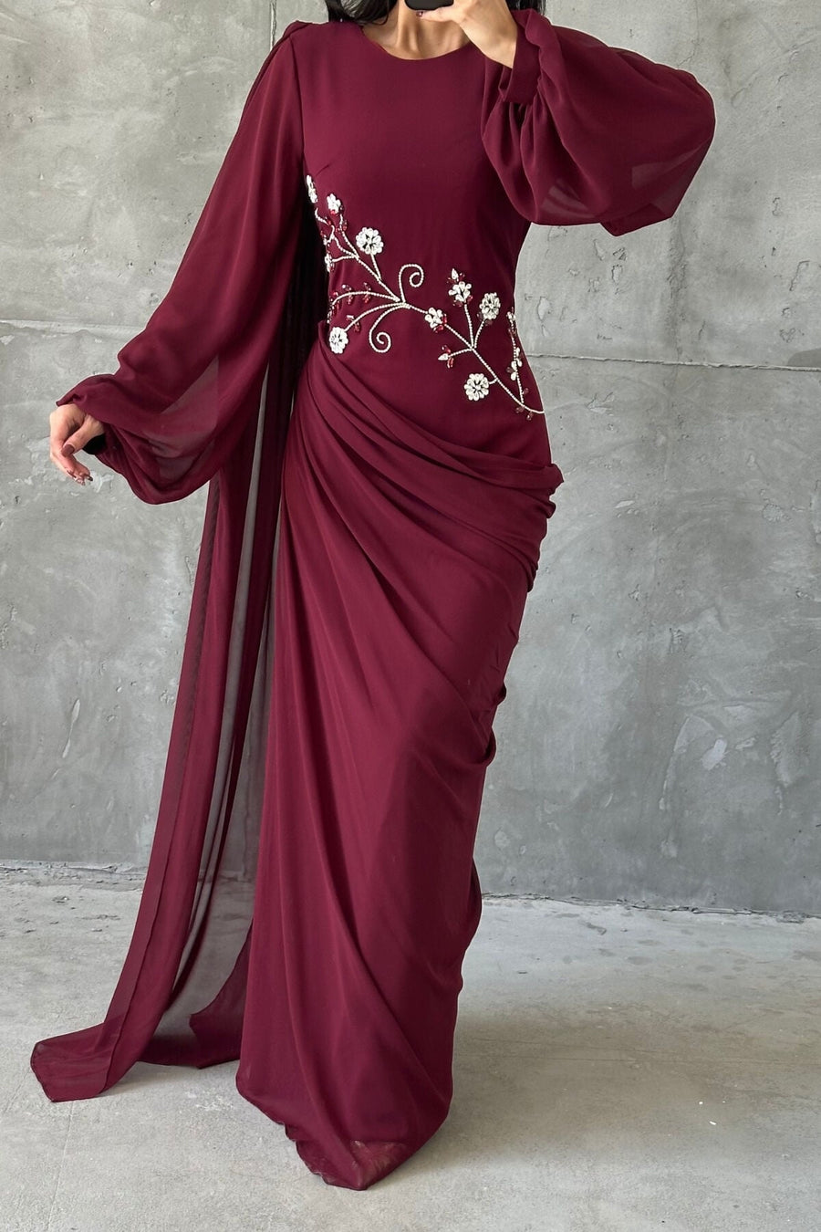Ebru Tesettür Abiye Bordo