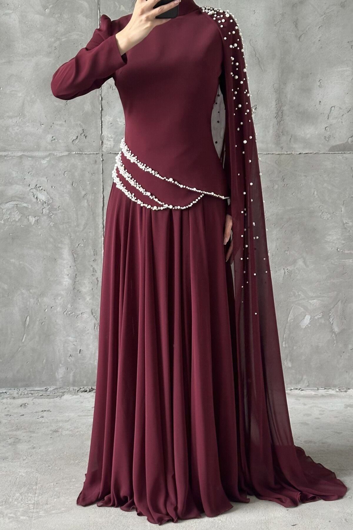 Lunessa Tesettür Abiye Bordo