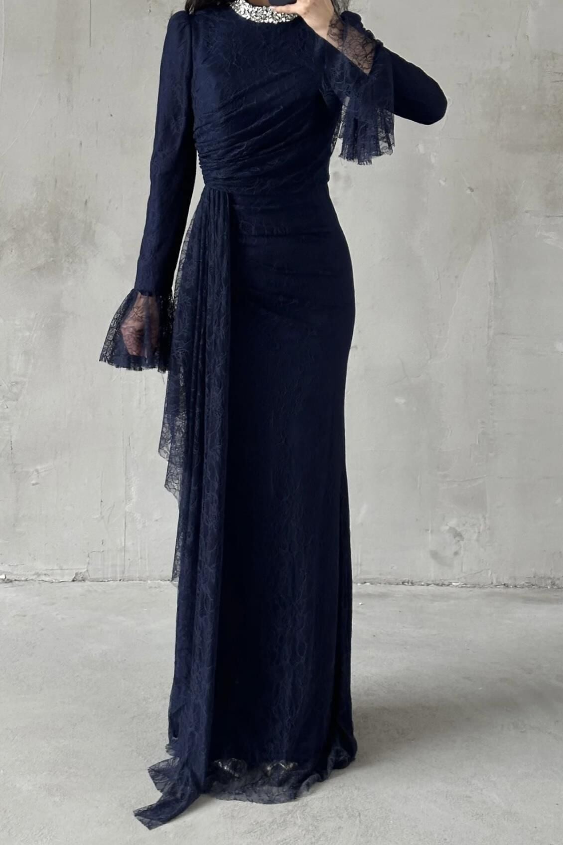 Lace Tesettür Abiye Lacivert