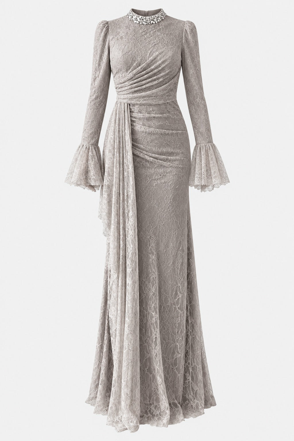 Lace Tesettür Abiye Bej