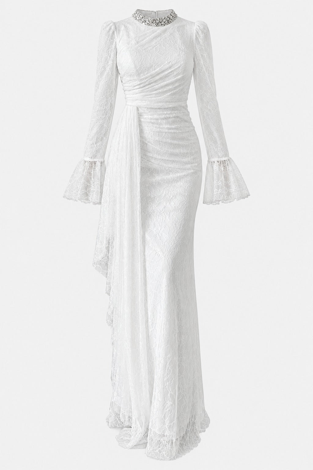 Lace Tesettür Abiye Beyaz