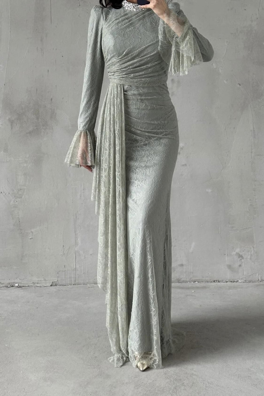 Lace Tesettür Abiye Mınt Yeşili