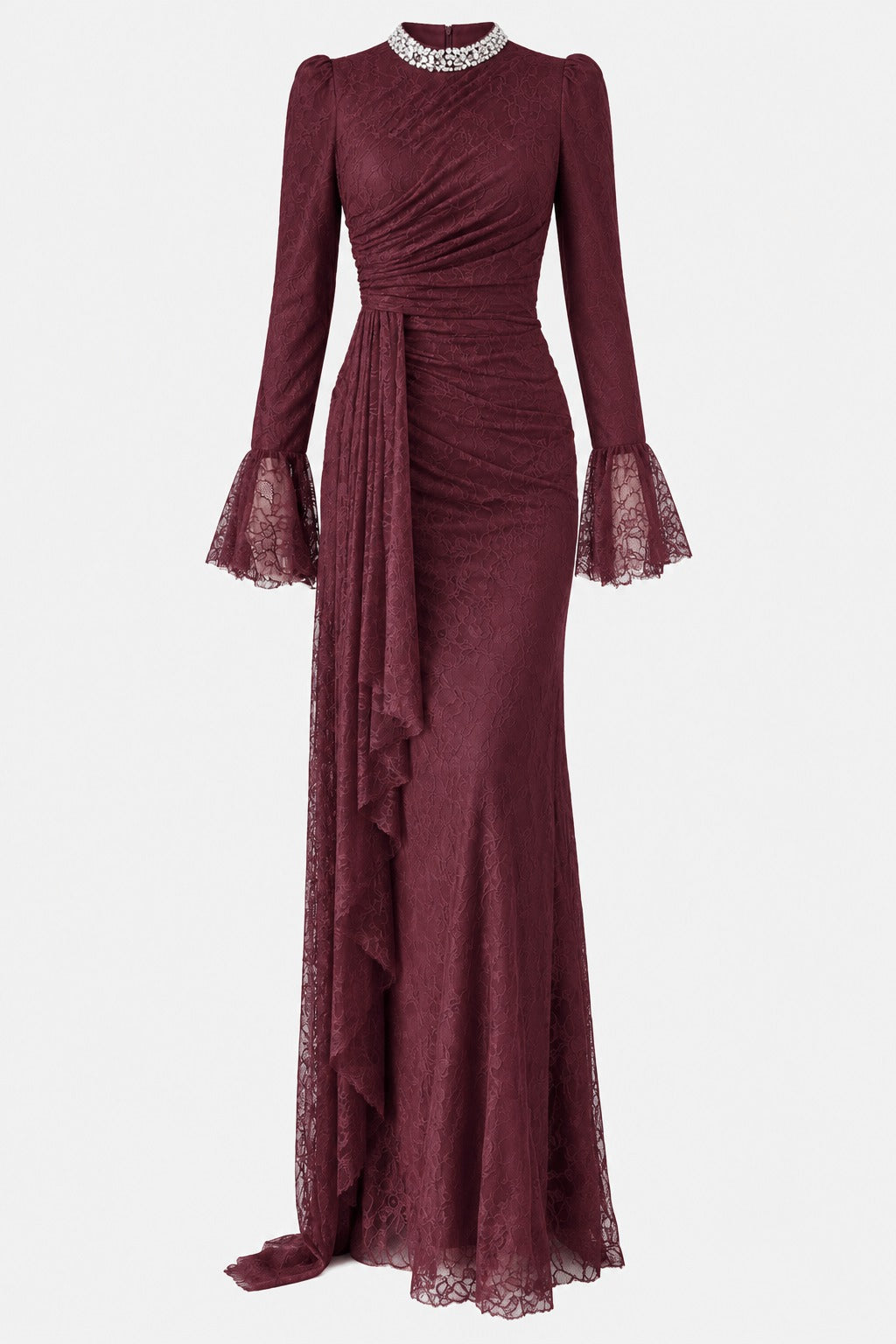 Lace Tesettür Abiye Bordo