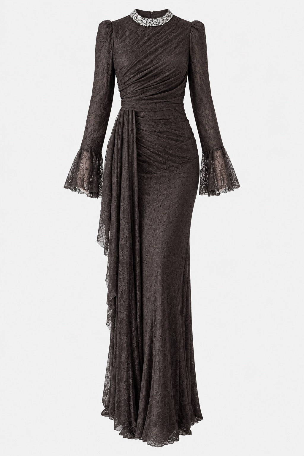 Lace Tesettür Abiye Kahverengi