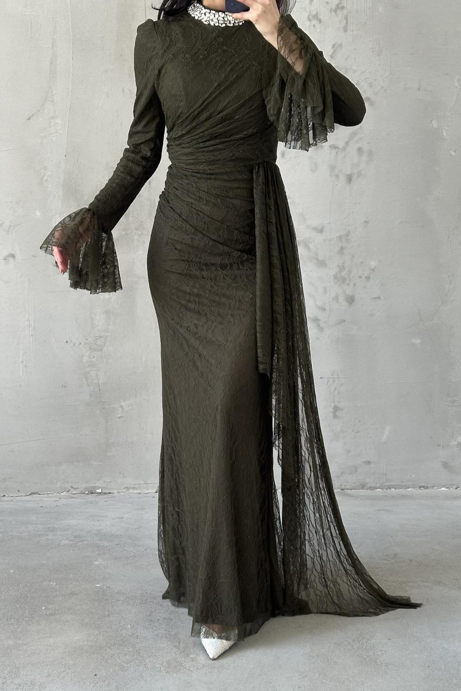 Lace Tesettür Abiye Haki