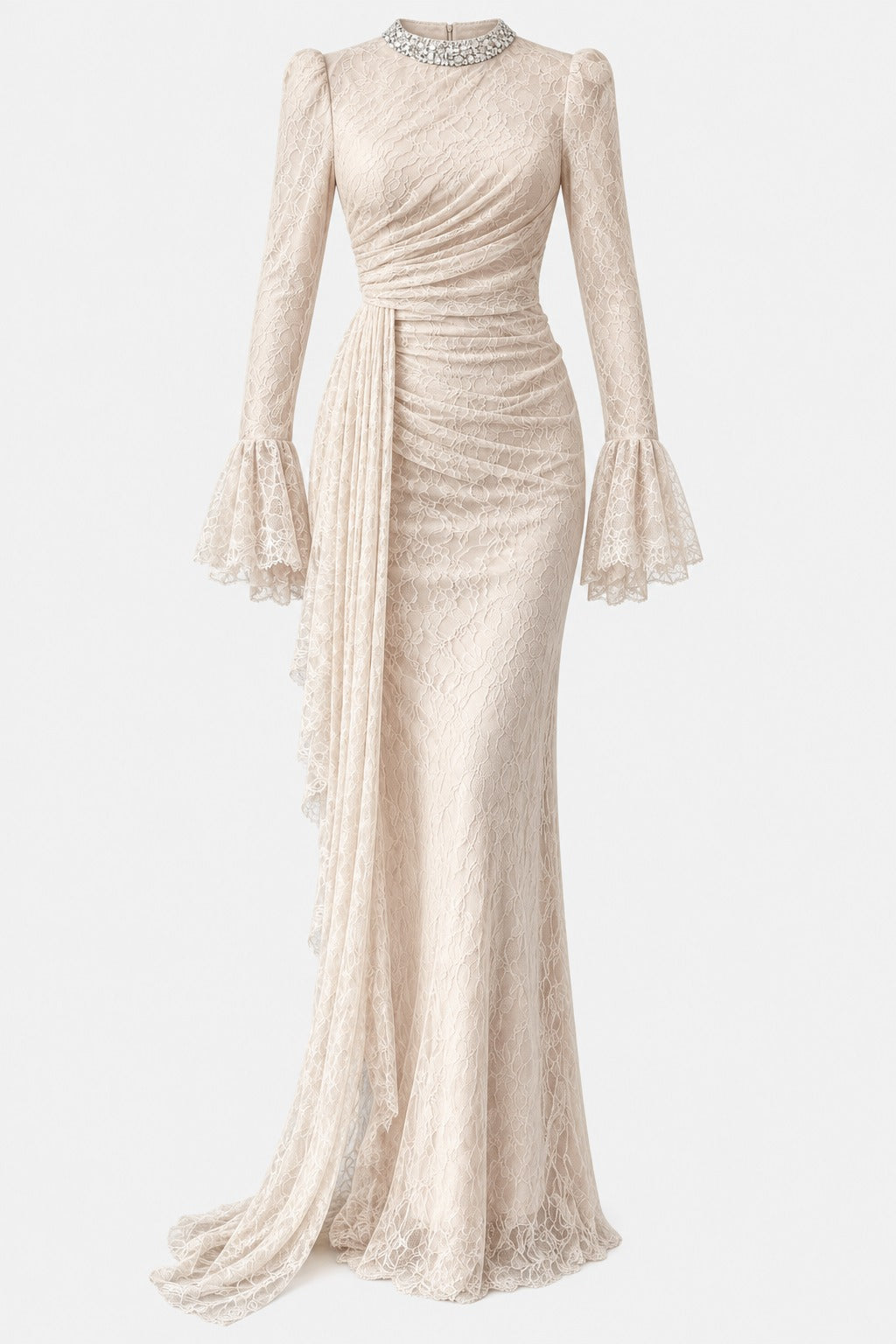 Lace Tesettür Abiye Krem