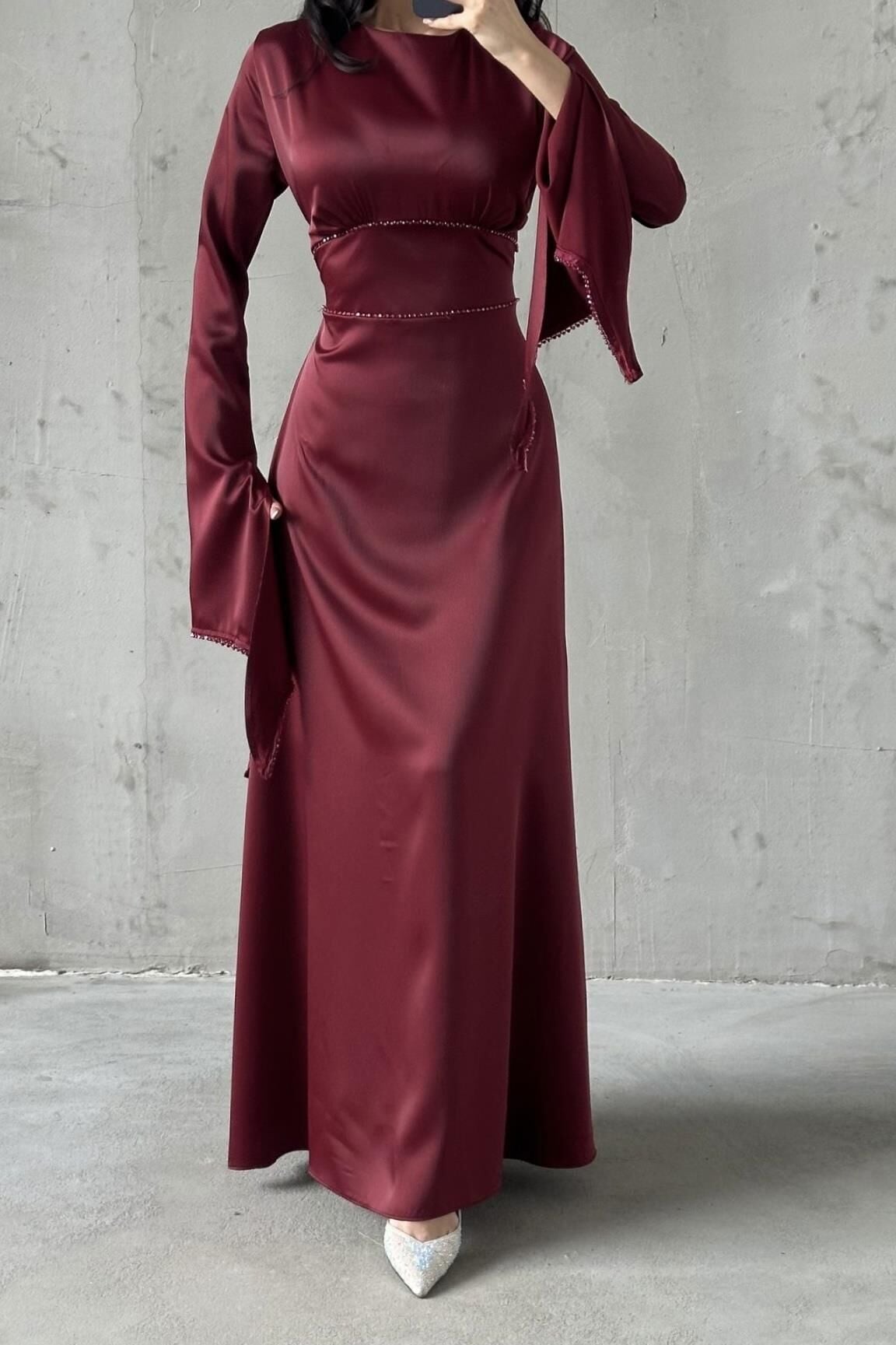 Melisa Tesettür Abiye Bordo