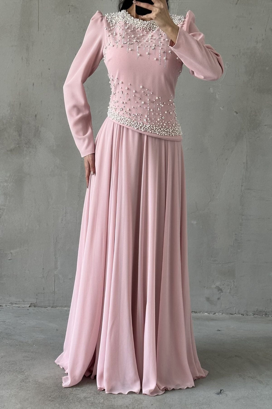 Mina Tesettür Abiye Pembe