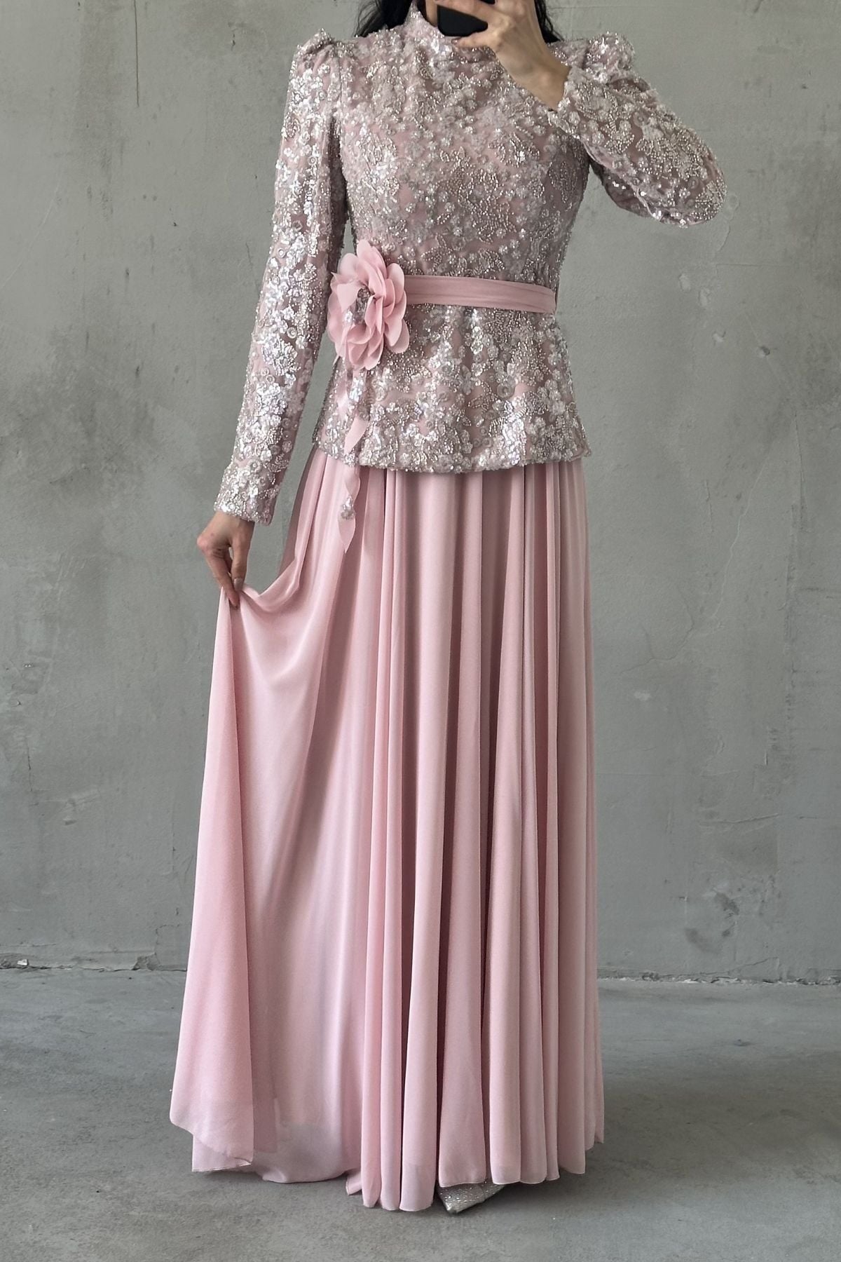 Nare Tesettür Abiye Pembe