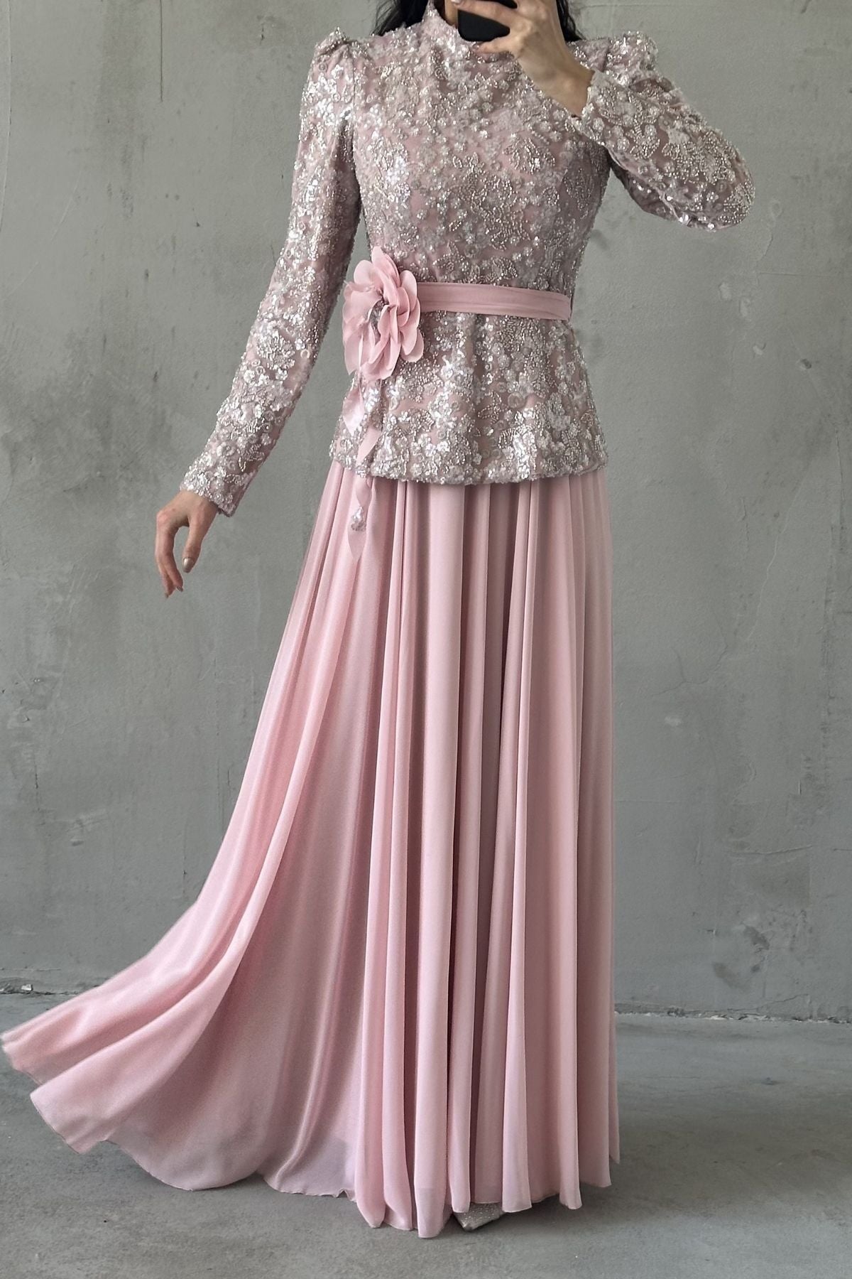 Nare Tesettür Abiye Pembe