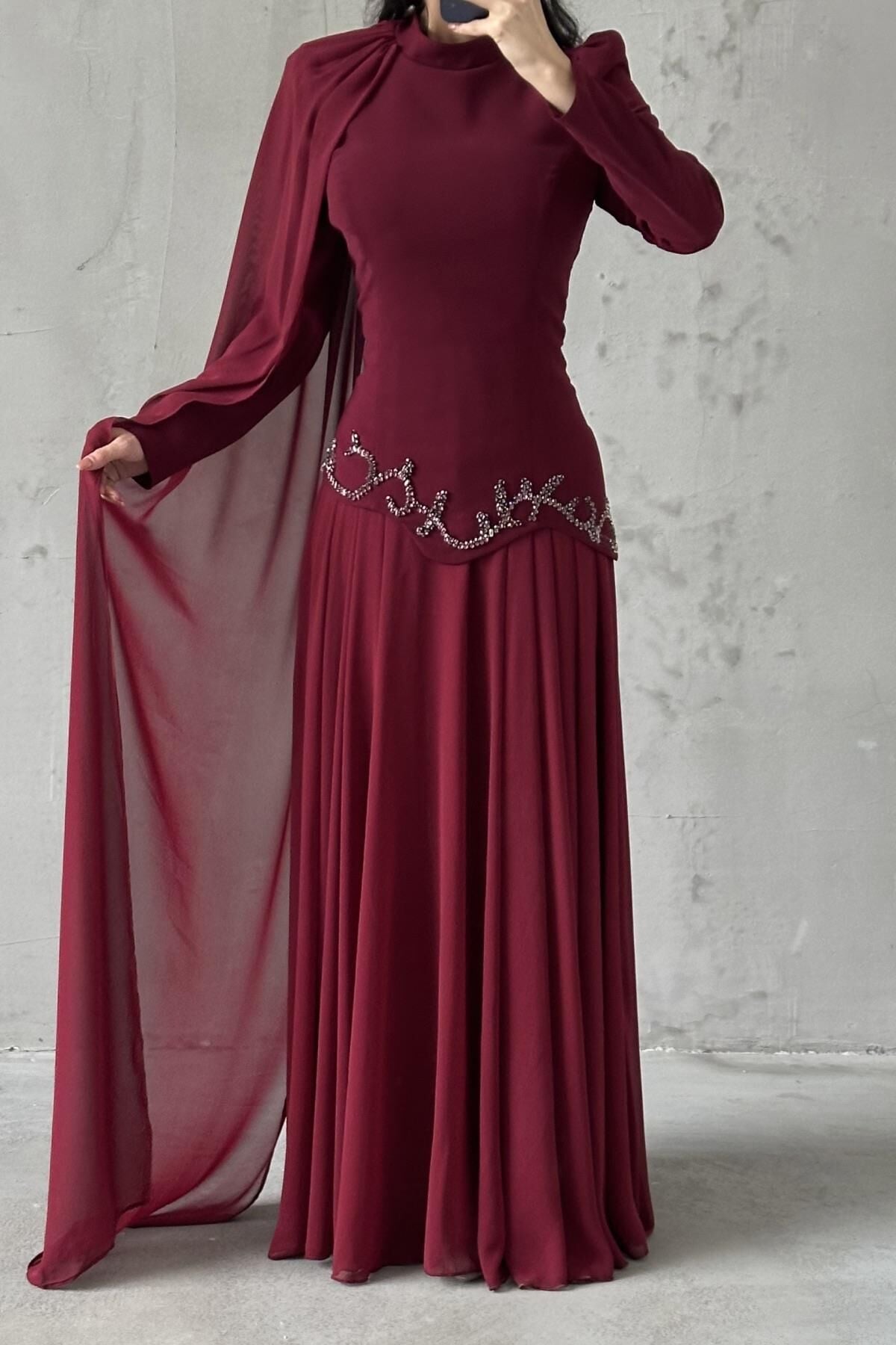 Zehra Tesettür Abiye Bordo