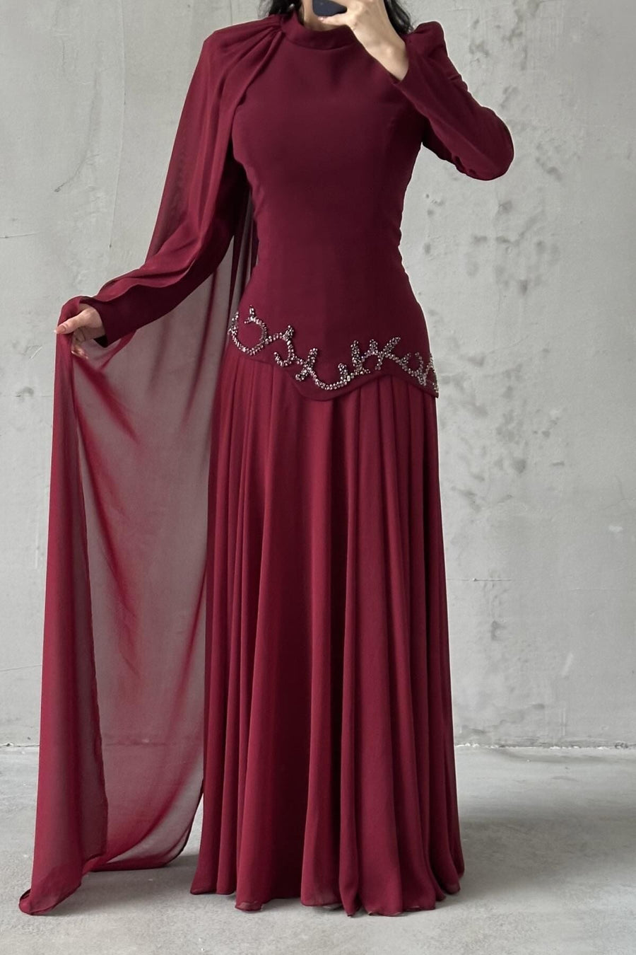 Zehra Tesettür Abiye Bordo