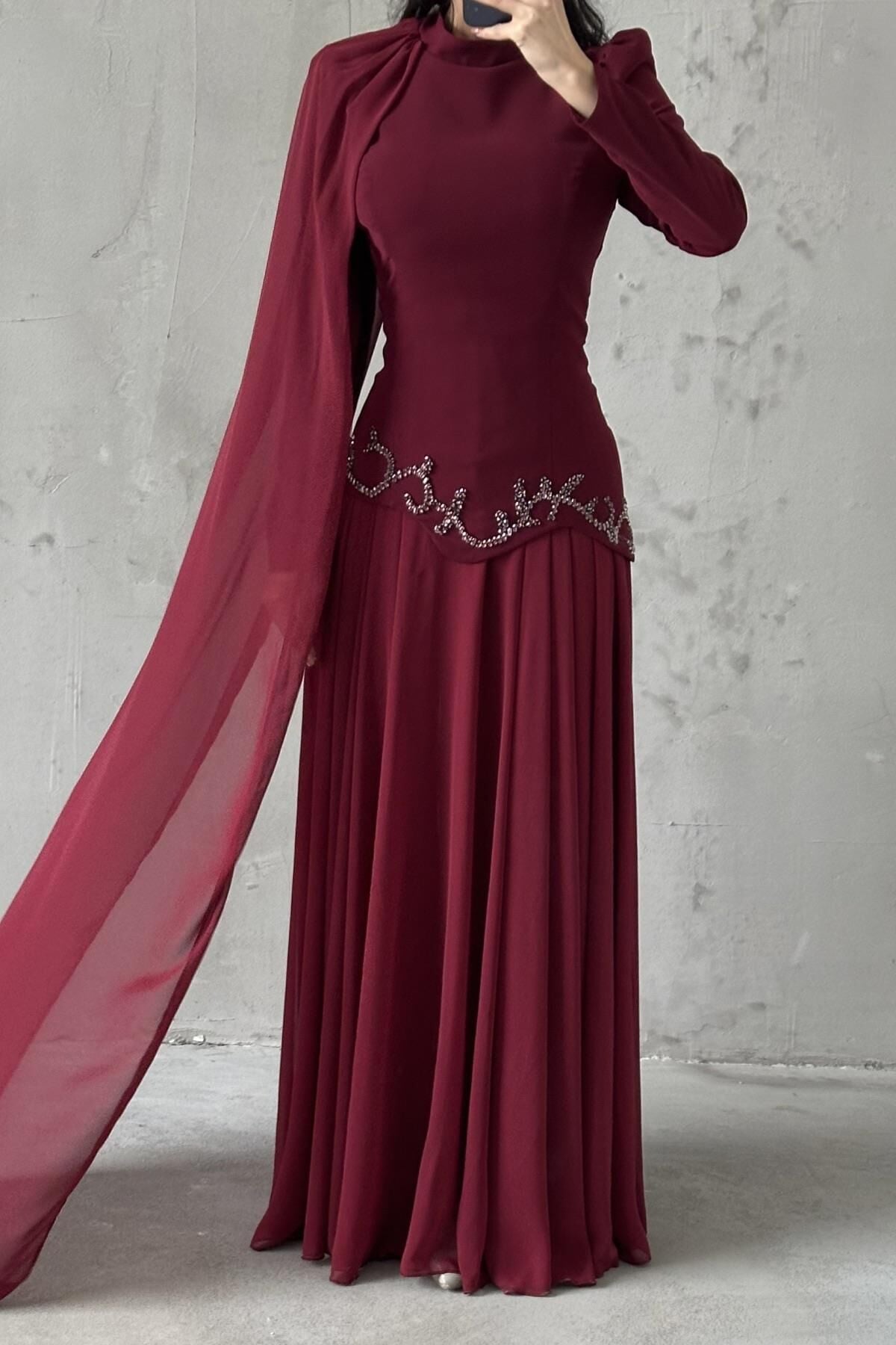 Zehra Tesettür Abiye Bordo