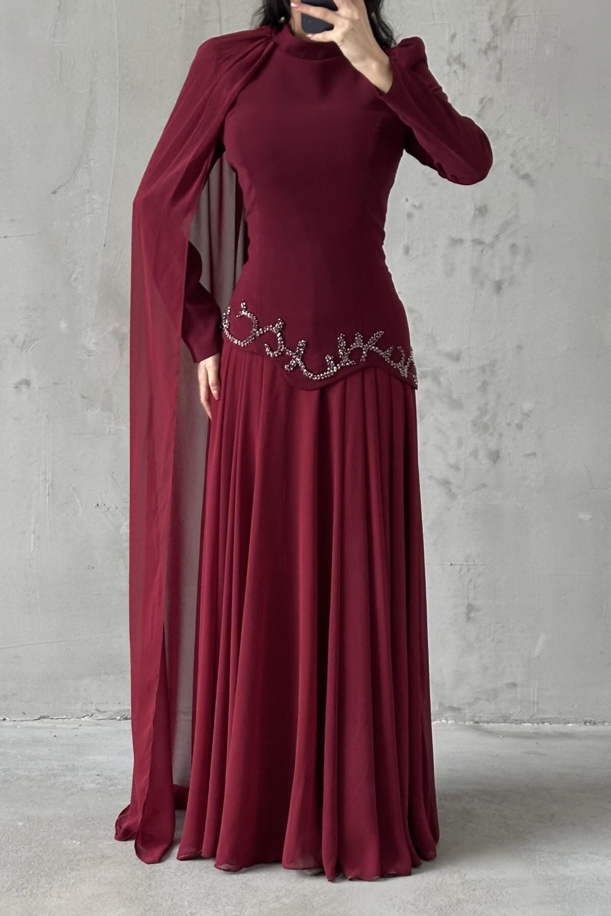 Zehra Tesettür Abiye Bordo